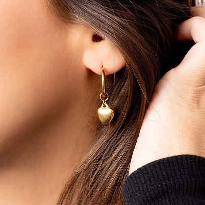 18K Gold PVD Stainless Steel Heart Pendant Huggie Hoop Earrings