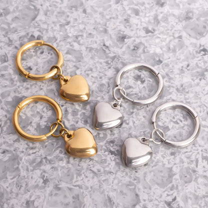 18K Gold PVD Stainless Steel Heart Pendant Huggie Hoop Earrings