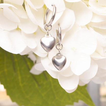 18K Gold PVD Stainless Steel Heart Pendant Huggie Hoop Earrings