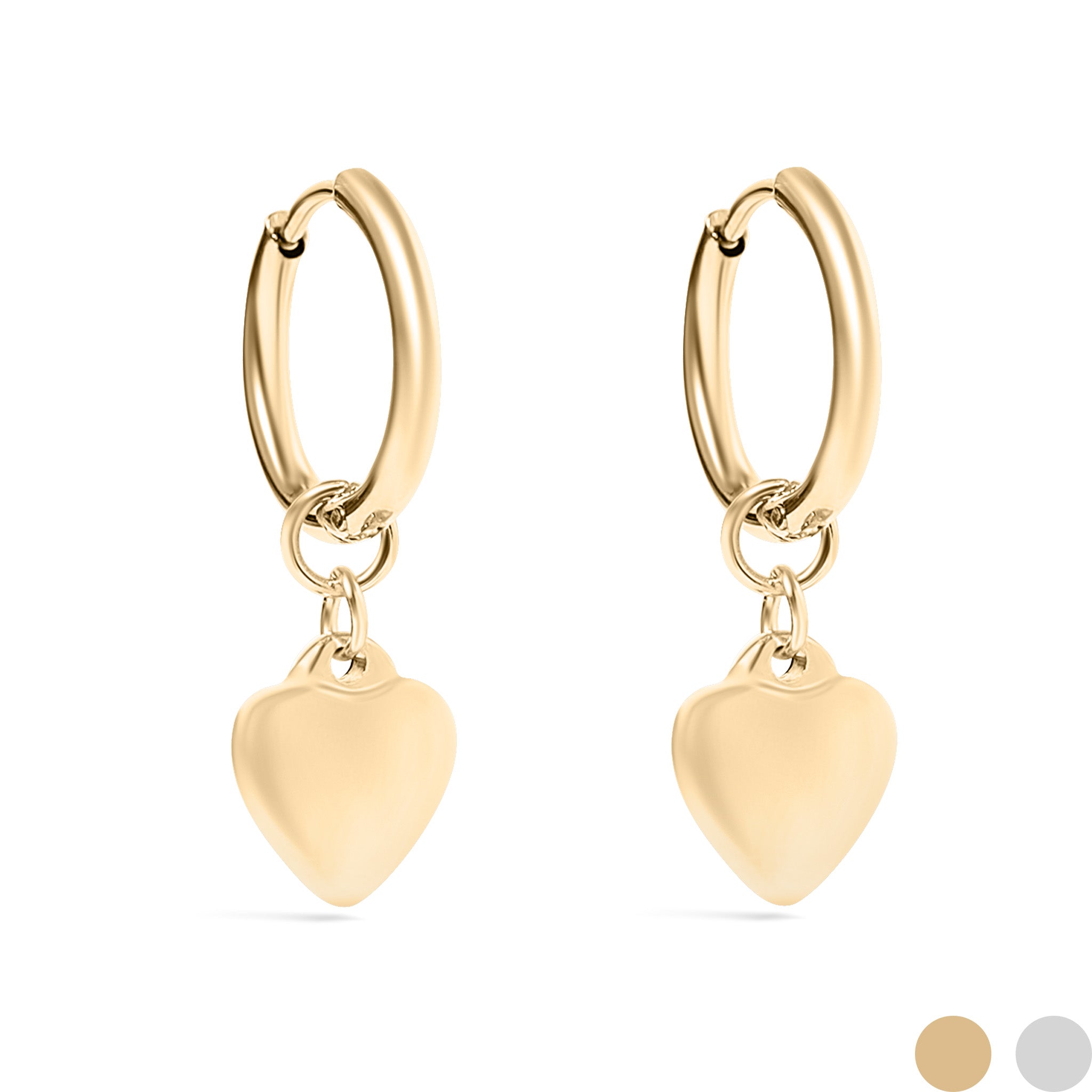 18K Gold PVD Stainless Steel Heart Pendant Huggie Hoop Earrings