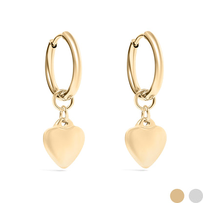 18K Gold PVD Stainless Steel Heart Pendant Huggie Hoop Earrings
