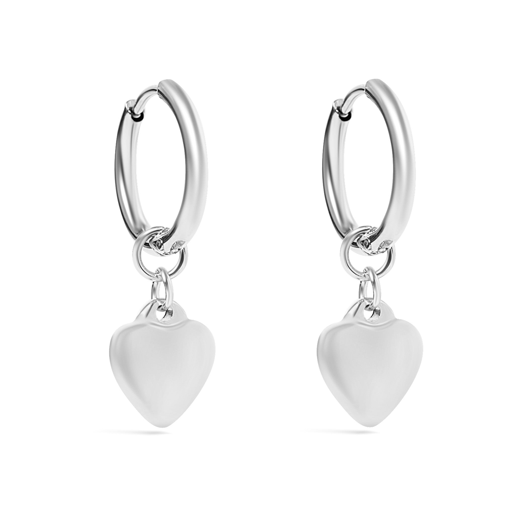 18K Gold PVD Stainless Steel Heart Pendant Huggie Hoop Earrings