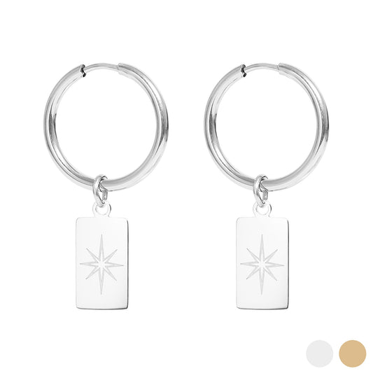 18K Gold PVD Stainless Steel Star Pendant Huggie Hoop Earrings