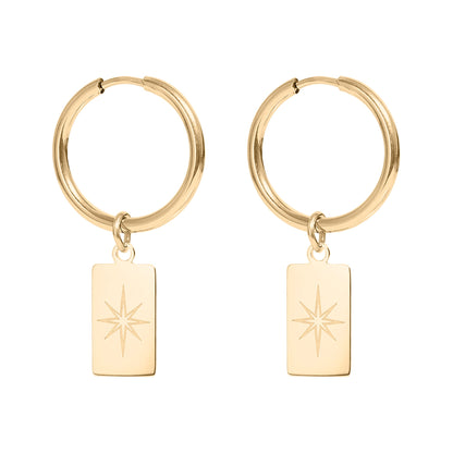 18K Gold PVD Stainless Steel Star Pendant Huggie Hoop Earrings