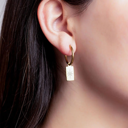18K Gold PVD Stainless Steel Star Pendant Huggie Hoop Earrings