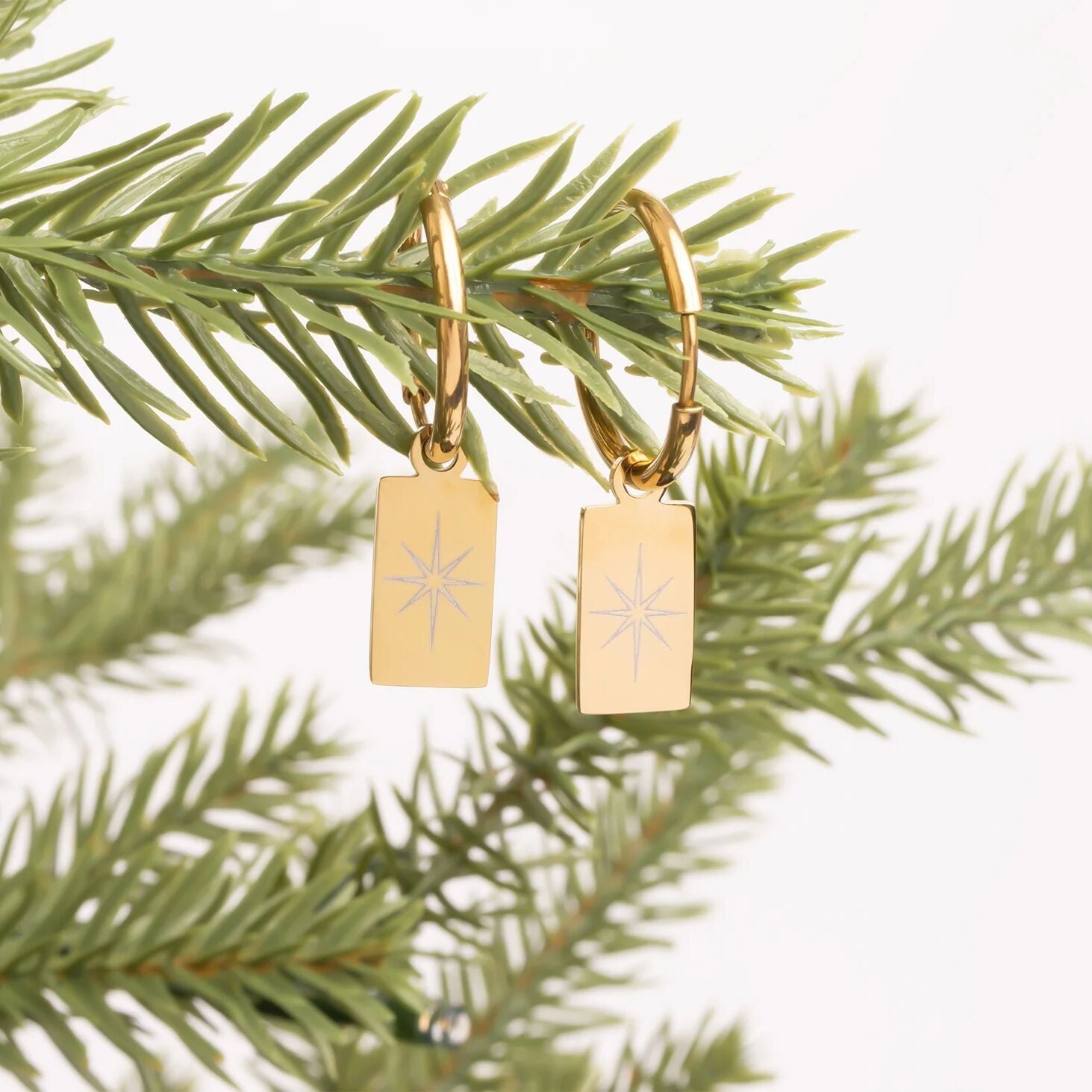 18K Gold PVD Stainless Steel Star Pendant Huggie Hoop Earrings