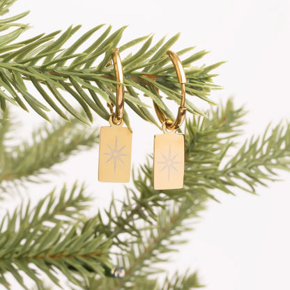 18K Gold PVD Stainless Steel Star Pendant Huggie Hoop Earrings