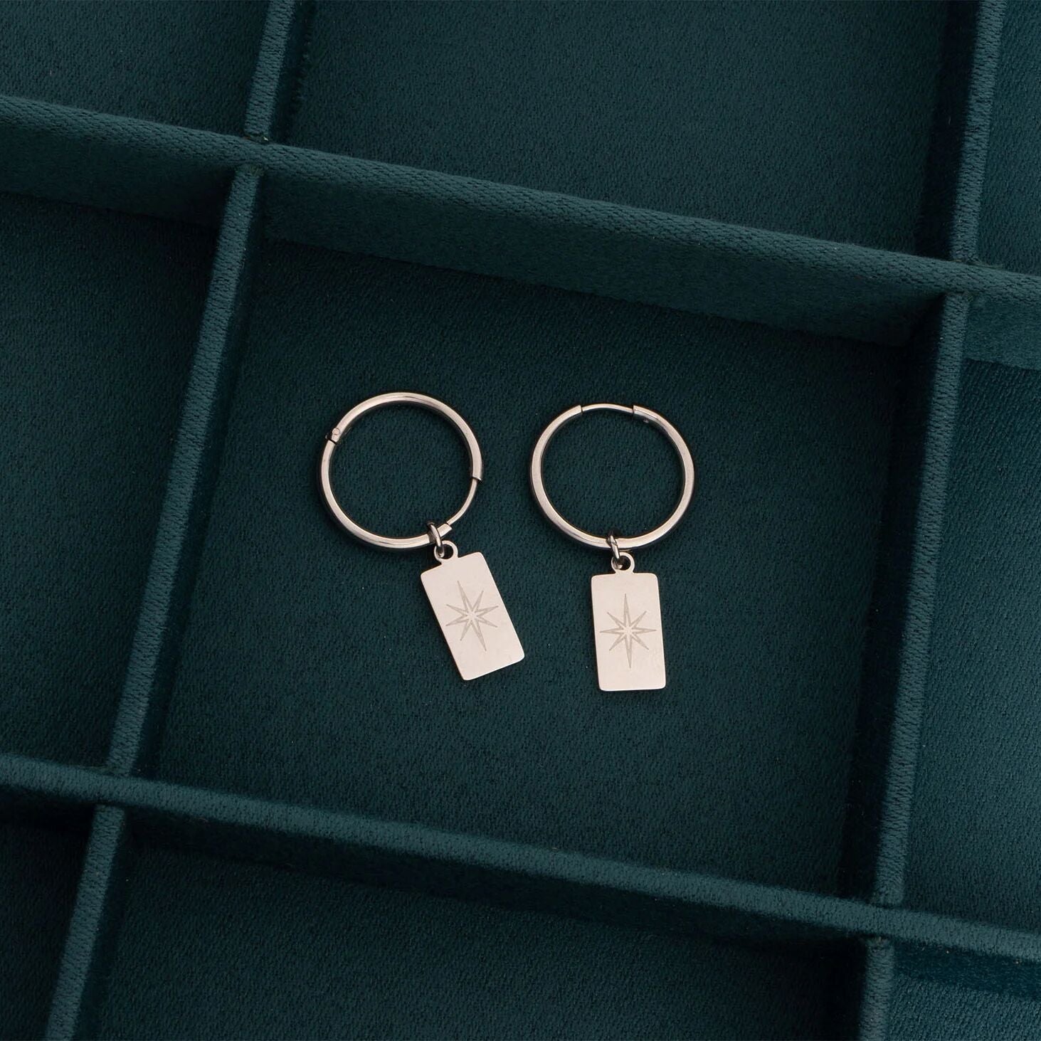 18K Gold PVD Stainless Steel Star Pendant Huggie Hoop Earrings