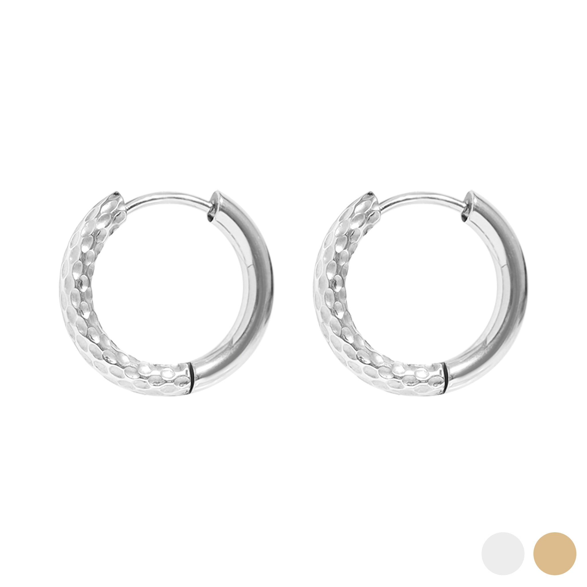 18K Gold PVD Stainless Steel Half Textured Huggie Hoop Earrings