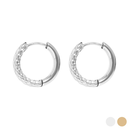 18K Gold PVD Stainless Steel Half Textured Huggie Hoop Earrings