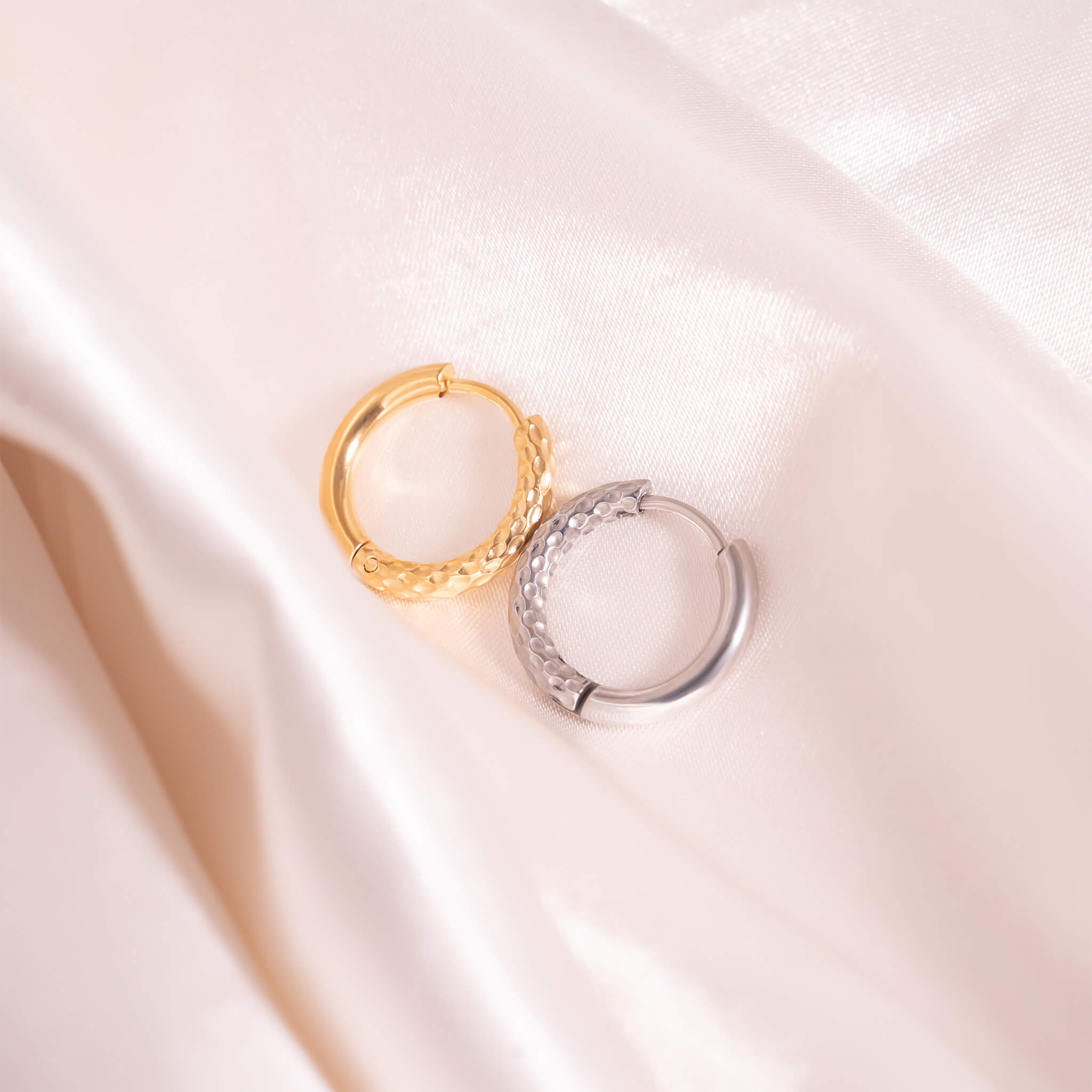 18K Gold PVD Stainless Steel Half Textured Huggie Hoop Earrings