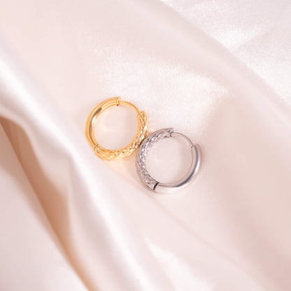 18K Gold PVD Stainless Steel Half Textured Huggie Hoop Earrings