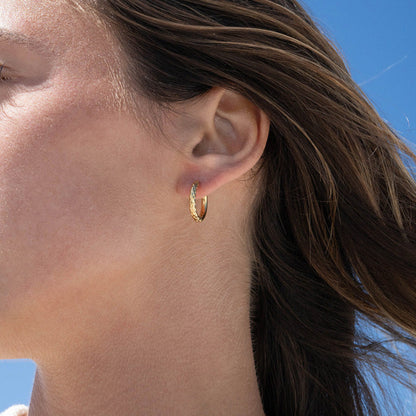 18K Gold PVD Stainless Steel Half Textured Huggie Hoop Earrings