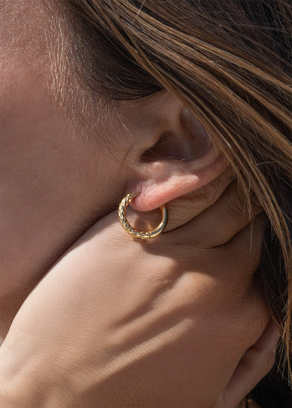 18K Gold PVD Stainless Steel Half Textured Huggie Hoop Earrings