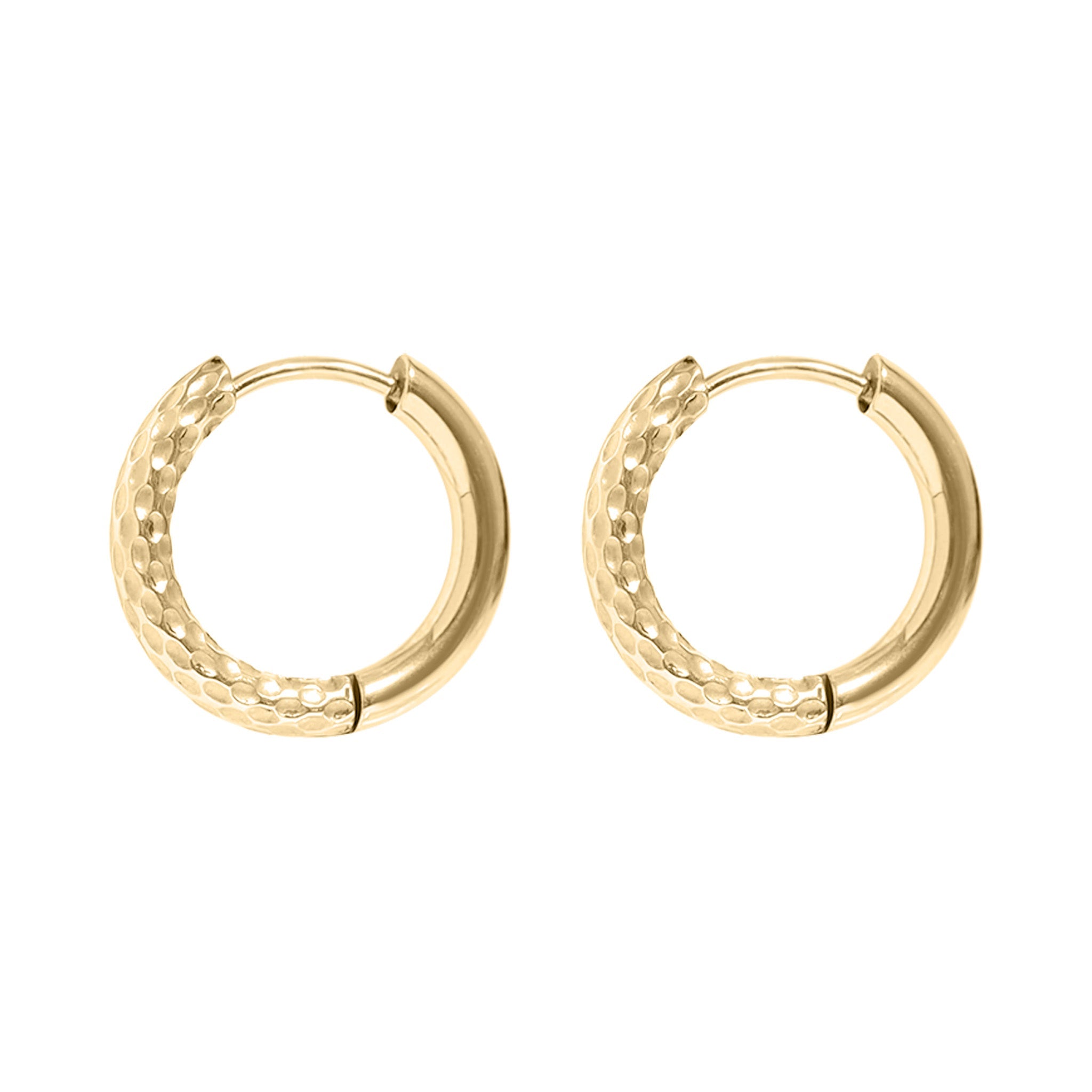 18K Gold PVD Stainless Steel Half Textured Huggie Hoop Earrings