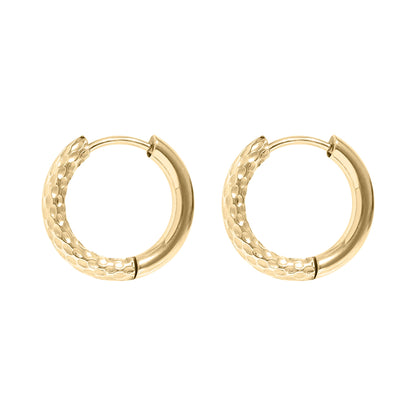 18K Gold PVD Stainless Steel Half Textured Huggie Hoop Earrings