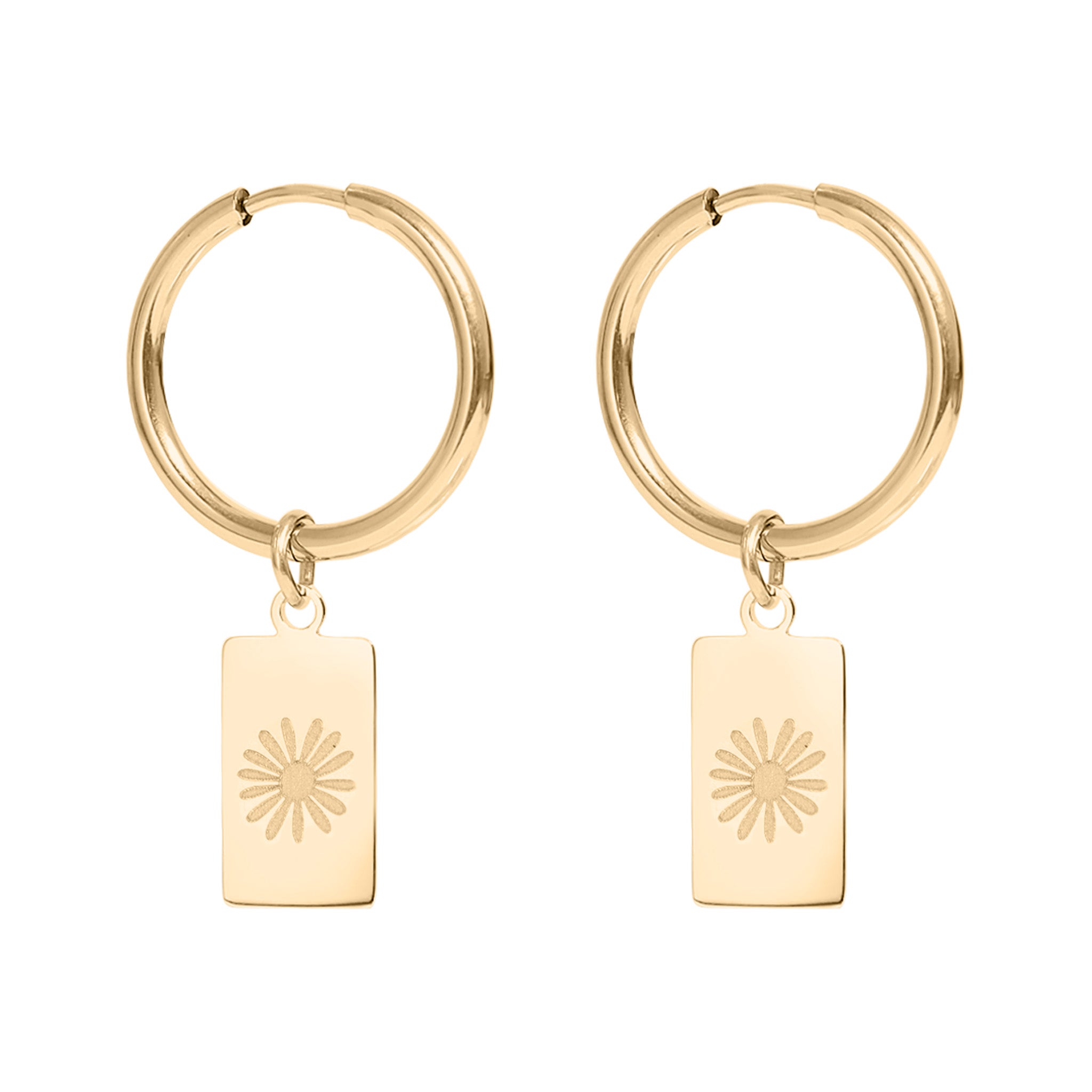 18K Gold PVD Stainless Steel Flower Pendant Hoop Earrings
