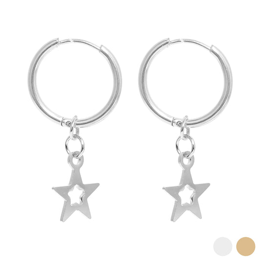 18K Gold PVD Stainless Steel Star Pendant Hoop Earrings