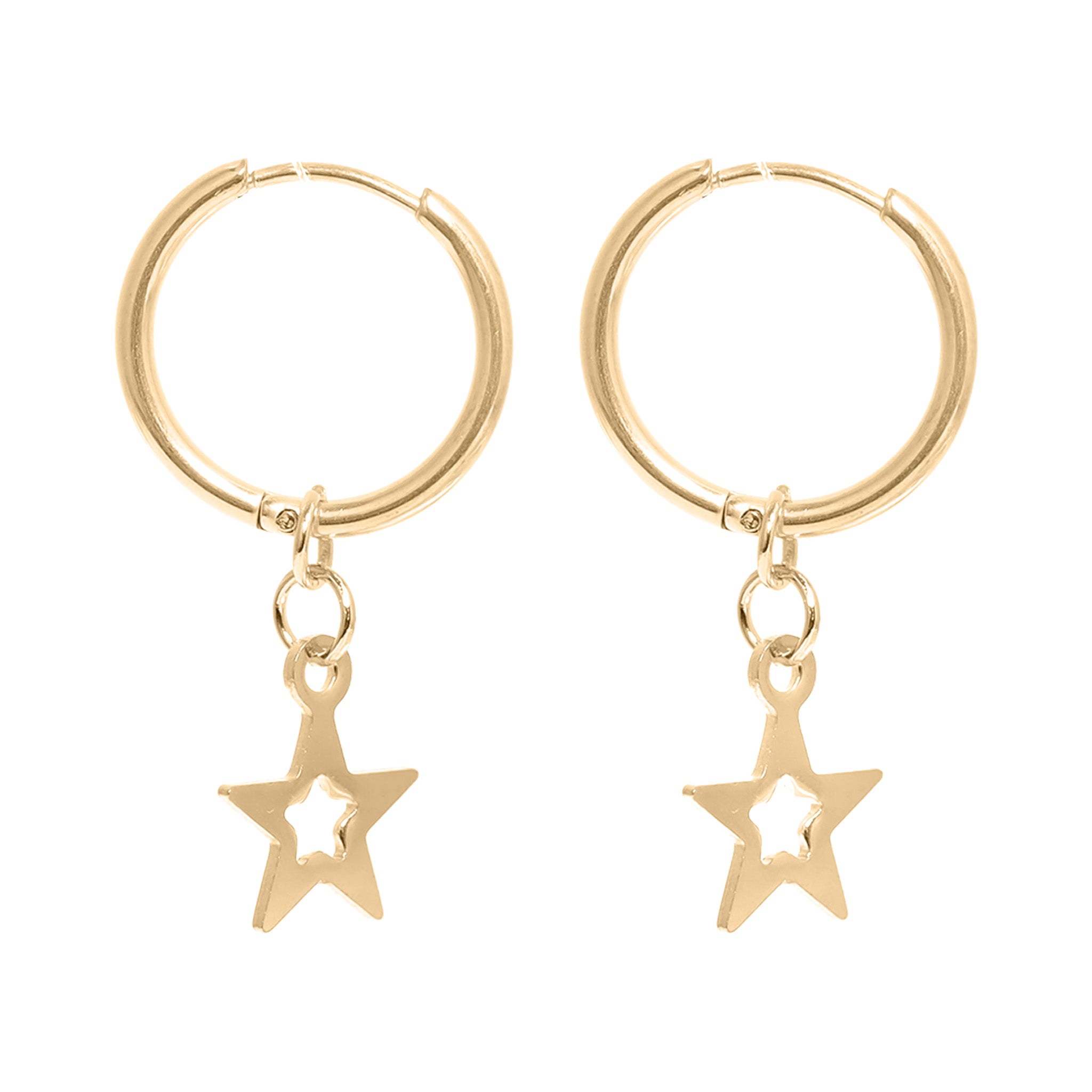18K Gold PVD Stainless Steel Star Pendant Hoop Earrings