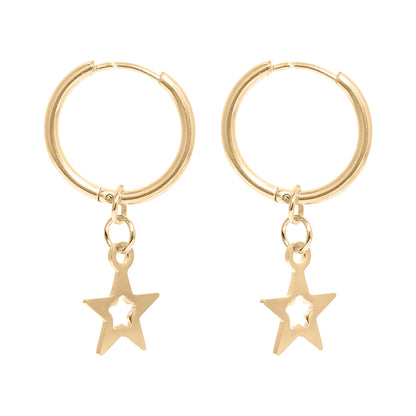 18K Gold PVD Stainless Steel Star Pendant Hoop Earrings