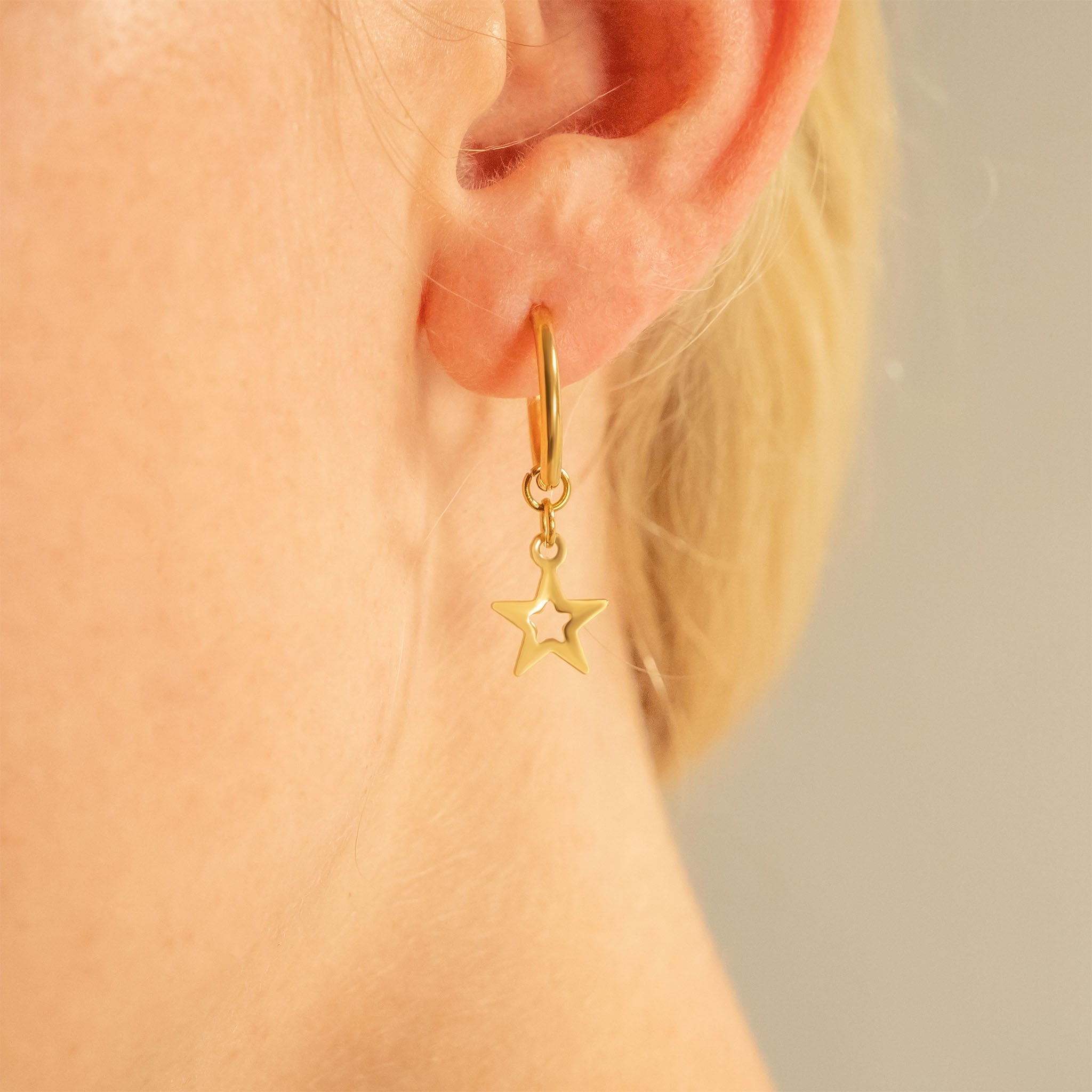 18K Gold PVD Stainless Steel Star Pendant Hoop Earrings