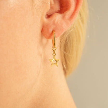 18K Gold PVD Stainless Steel Star Pendant Hoop Earrings