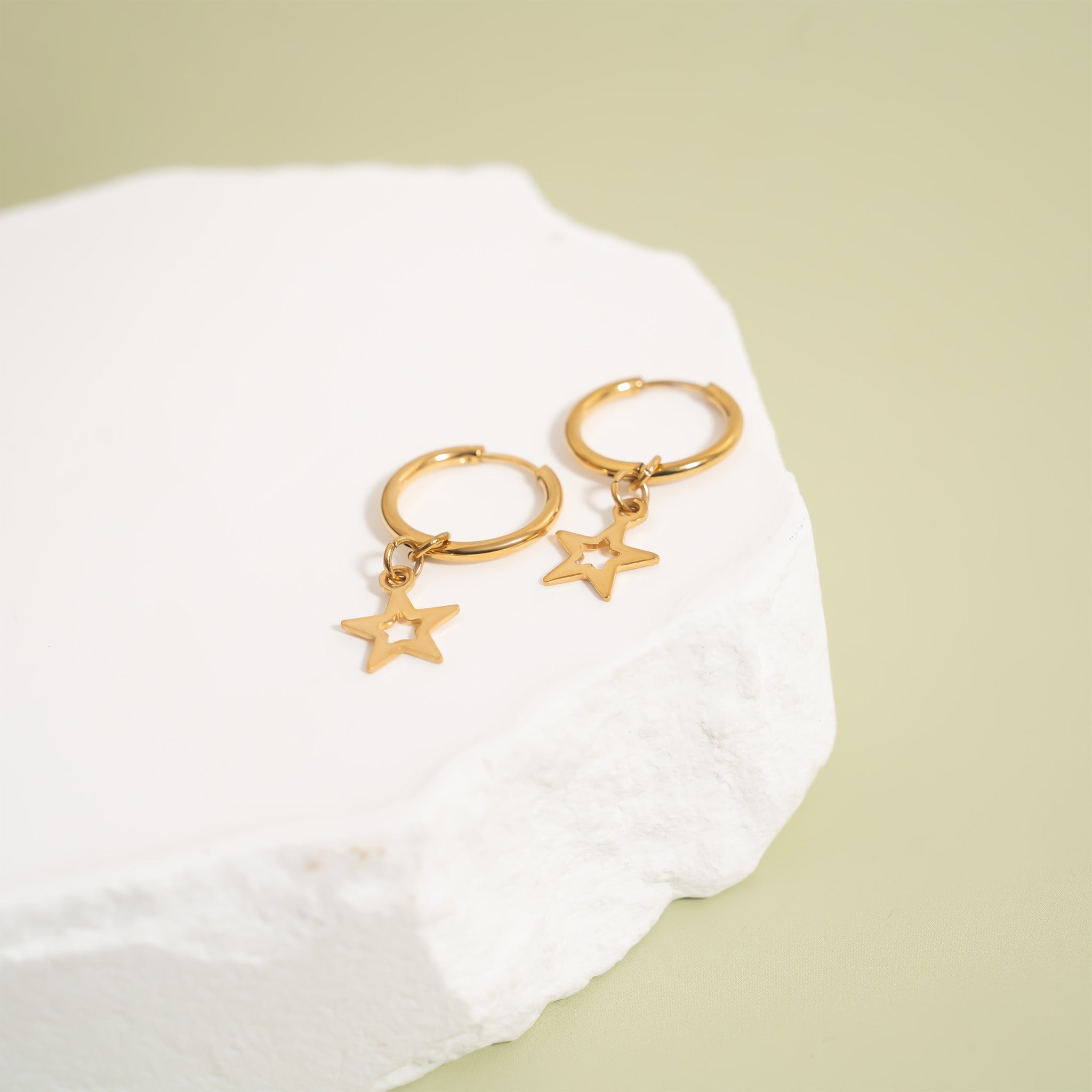 18K Gold PVD Stainless Steel Star Pendant Hoop Earrings