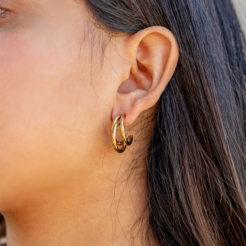 18K Gold PVD Stainless Steel Statement Huggie Hoop Earrings