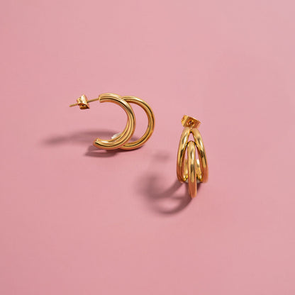 18K Gold PVD Stainless Steel Statement Huggie Hoop Earrings