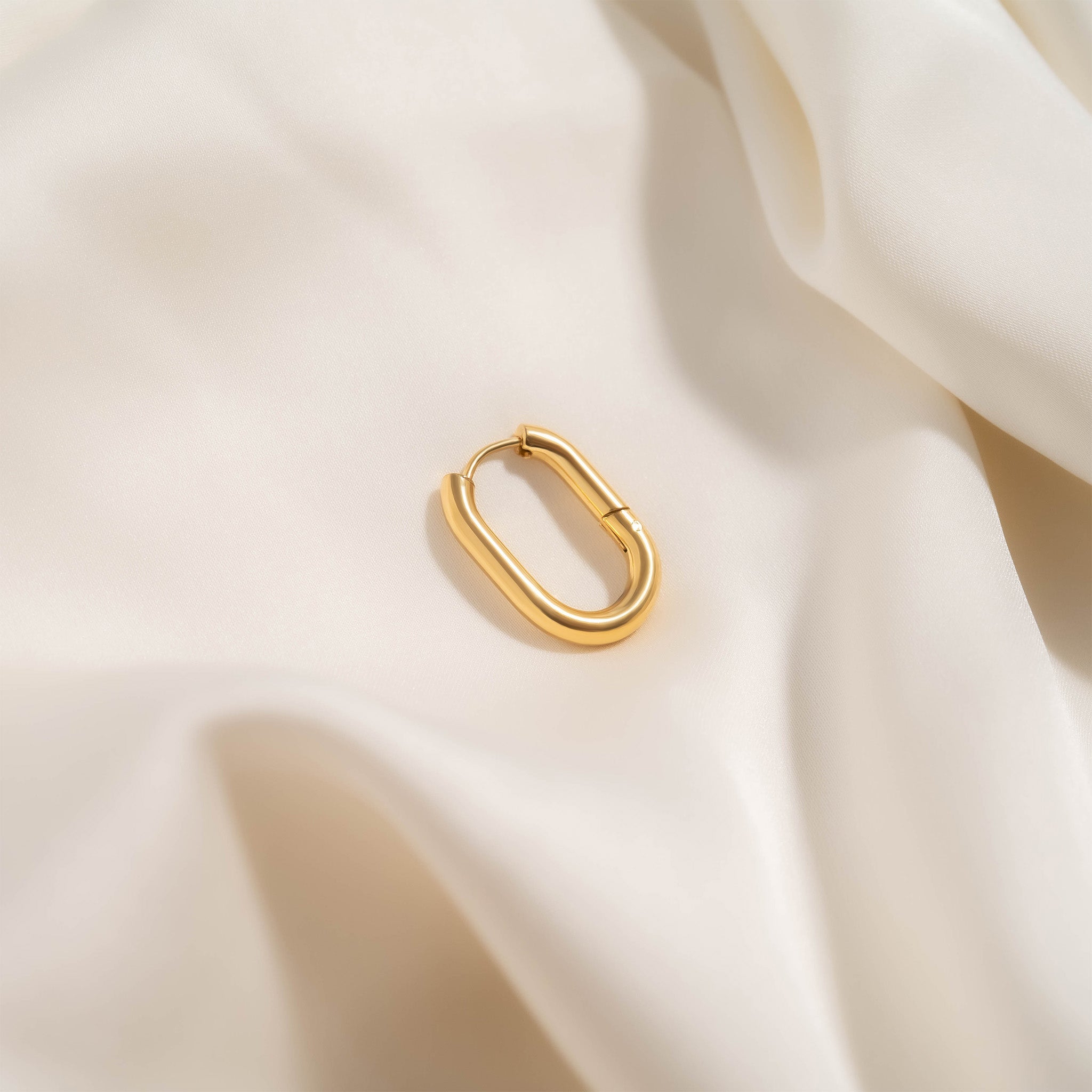 18K Gold PVD Stainless Steel Oval Huggie Earrings