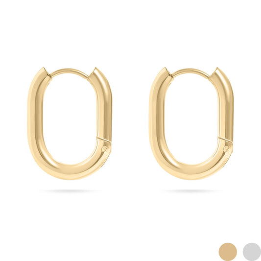 18K Gold PVD Stainless Steel Oval Huggie Earrings