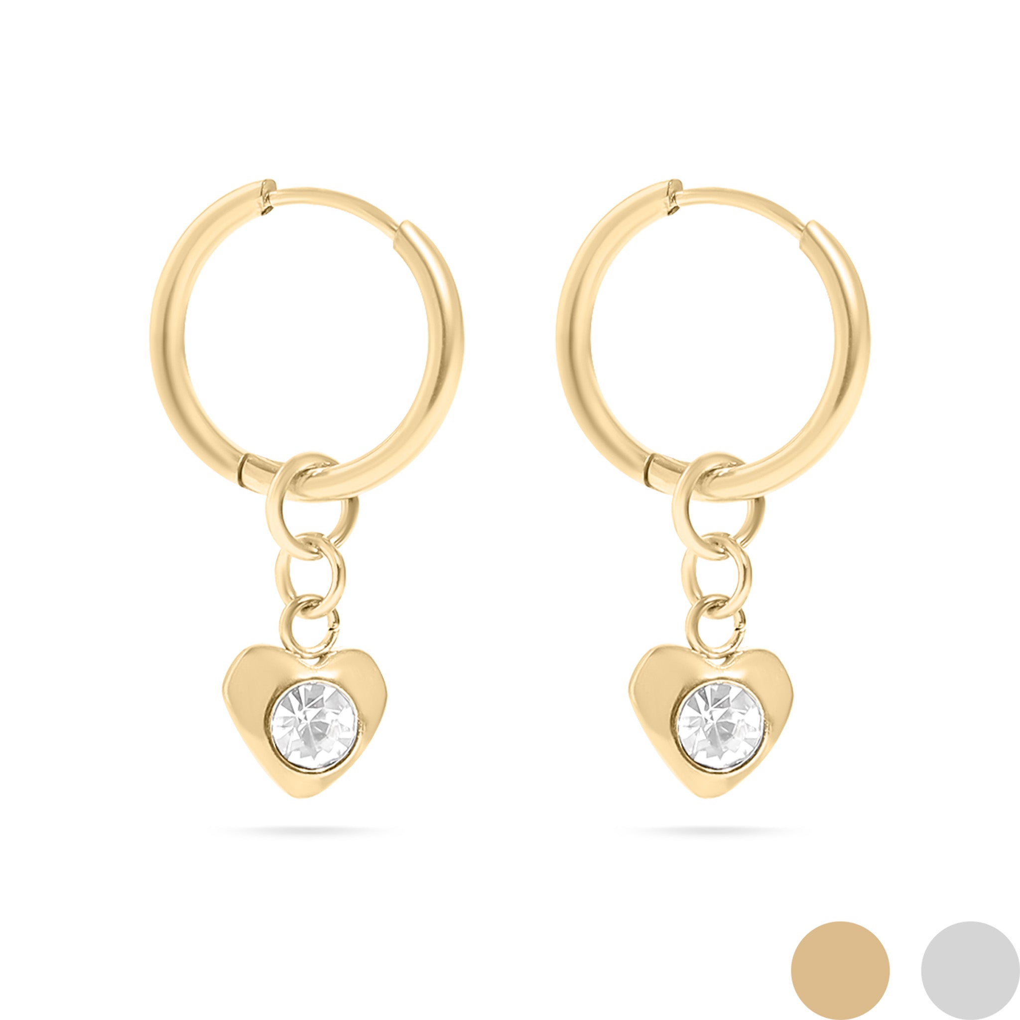 18K Gold PVD Stainless Steel CZ Heart Pendant Huggie Earrings