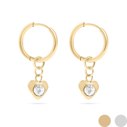 18K Gold PVD Stainless Steel CZ Heart Pendant Huggie Earrings