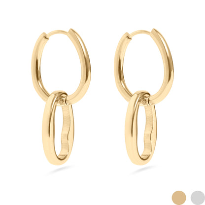 18K Gold PVD Stainless Steel Interlocked Oval Pendant Earrings