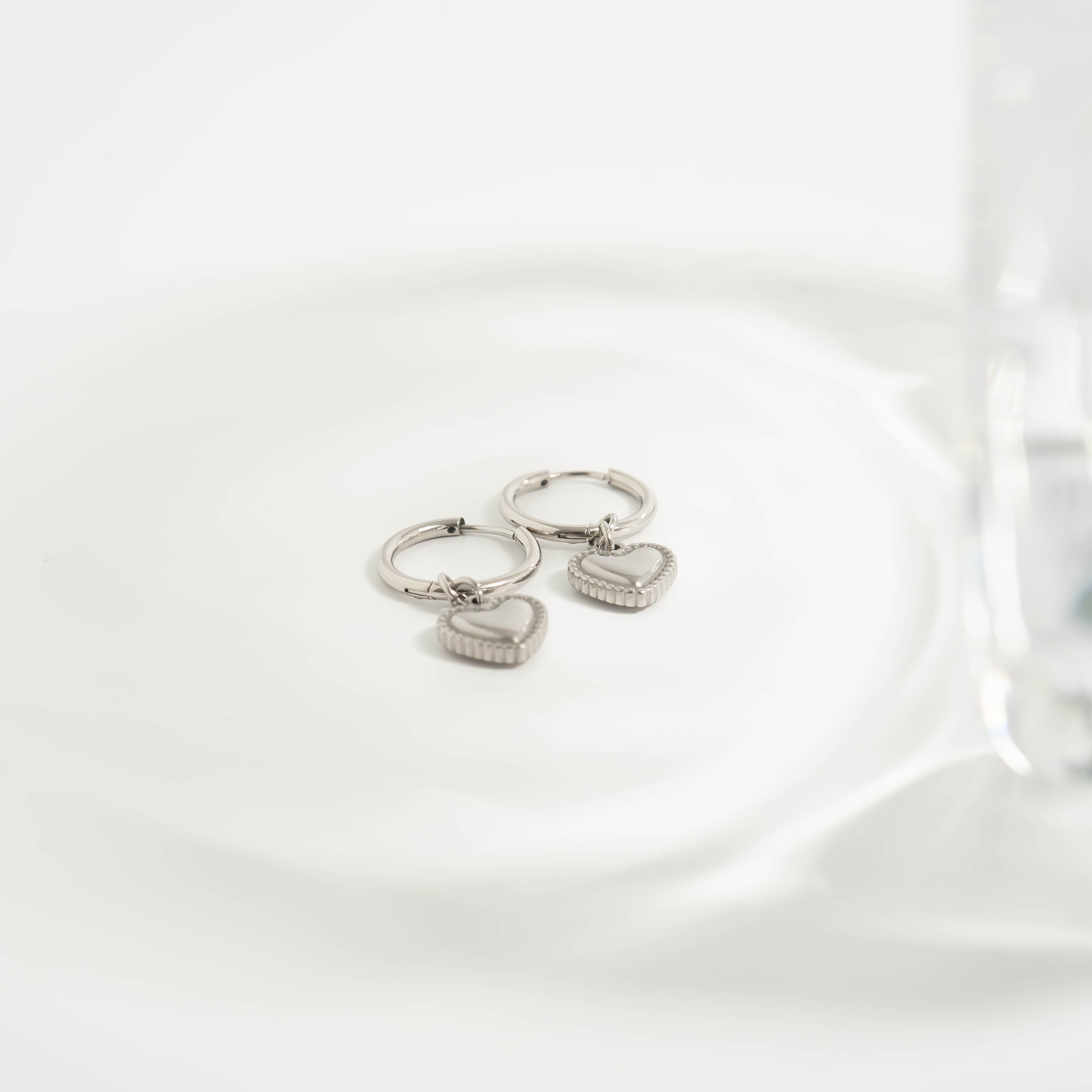 18K Gold PVD Stainless Steel Heart Pendant Hoop Earrings