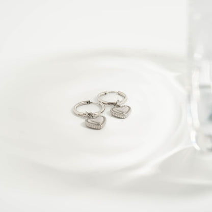 18K Gold PVD Stainless Steel Heart Pendant Hoop Earrings