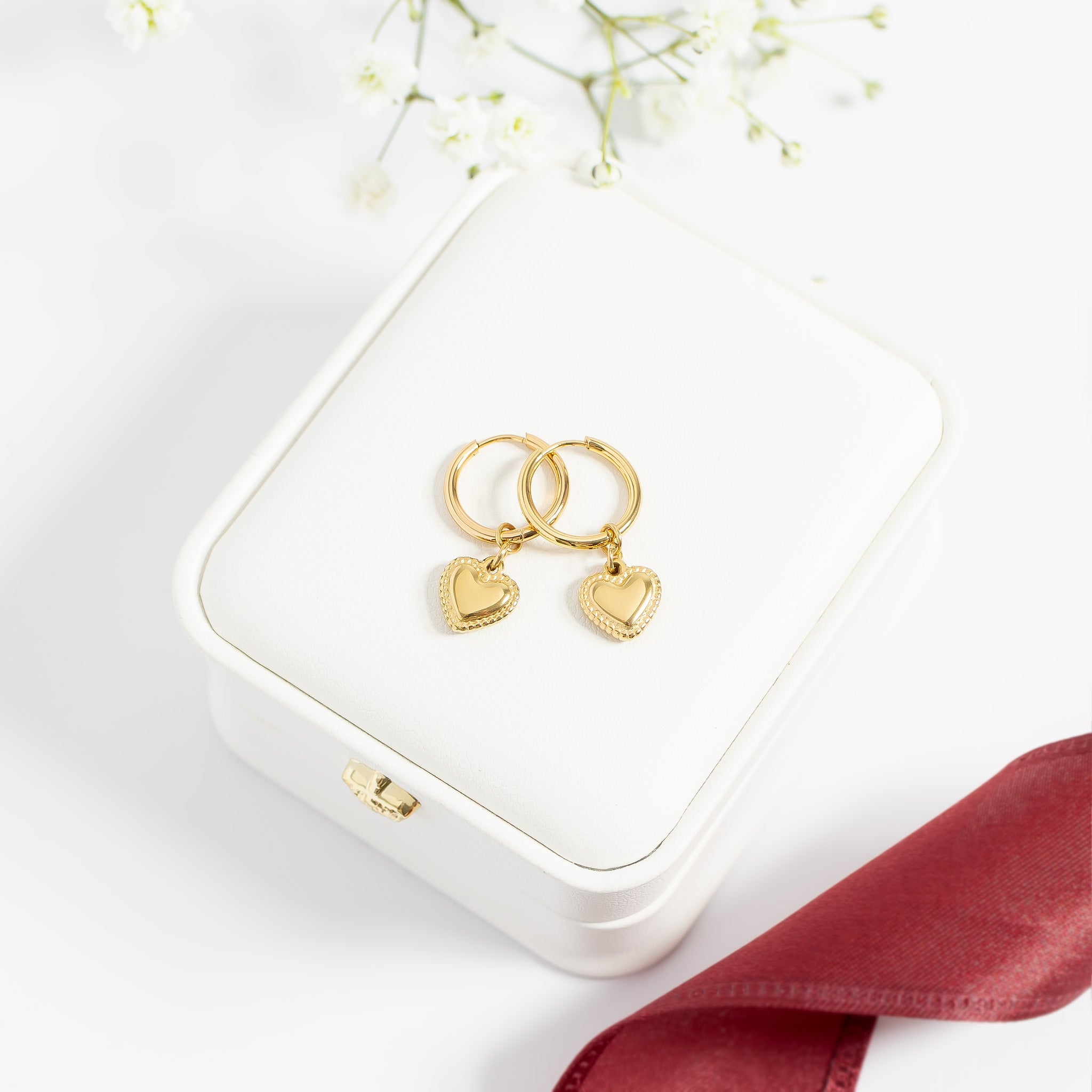 18K Gold PVD Stainless Steel Heart Pendant Hoop Earrings
