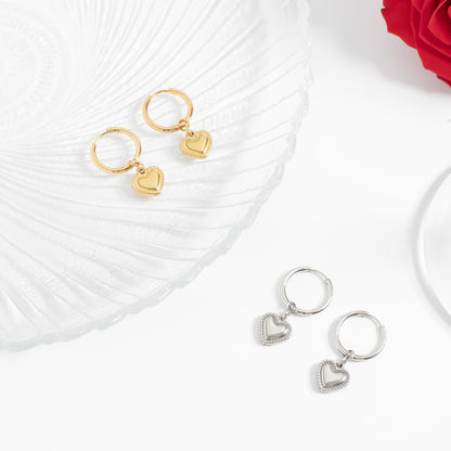 18K Gold PVD Stainless Steel Heart Pendant Hoop Earrings