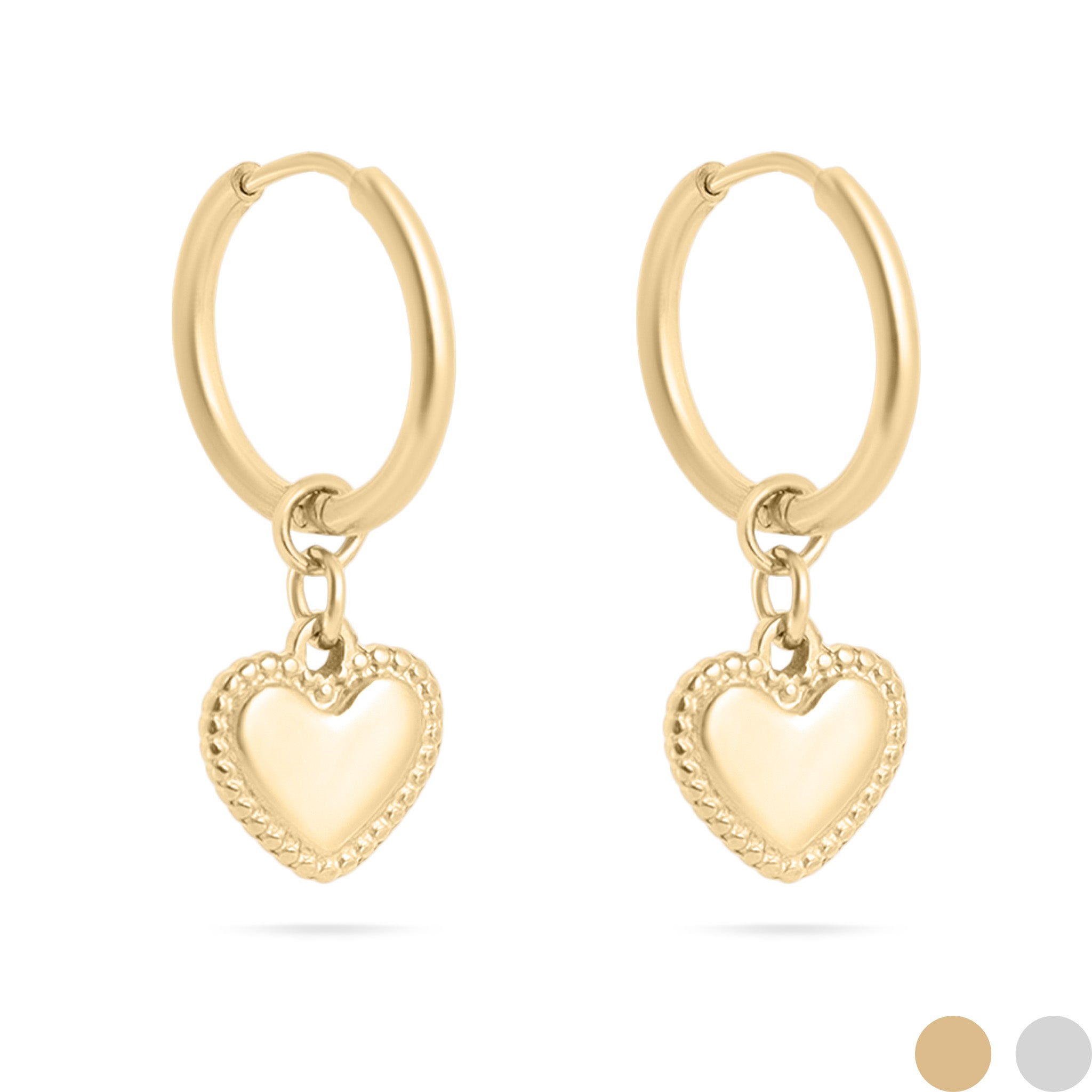 18K Gold PVD Stainless Steel Heart Pendant Hoop Earrings