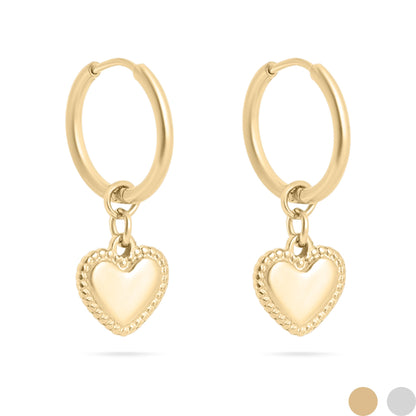 18K Gold PVD Stainless Steel Heart Pendant Hoop Earrings