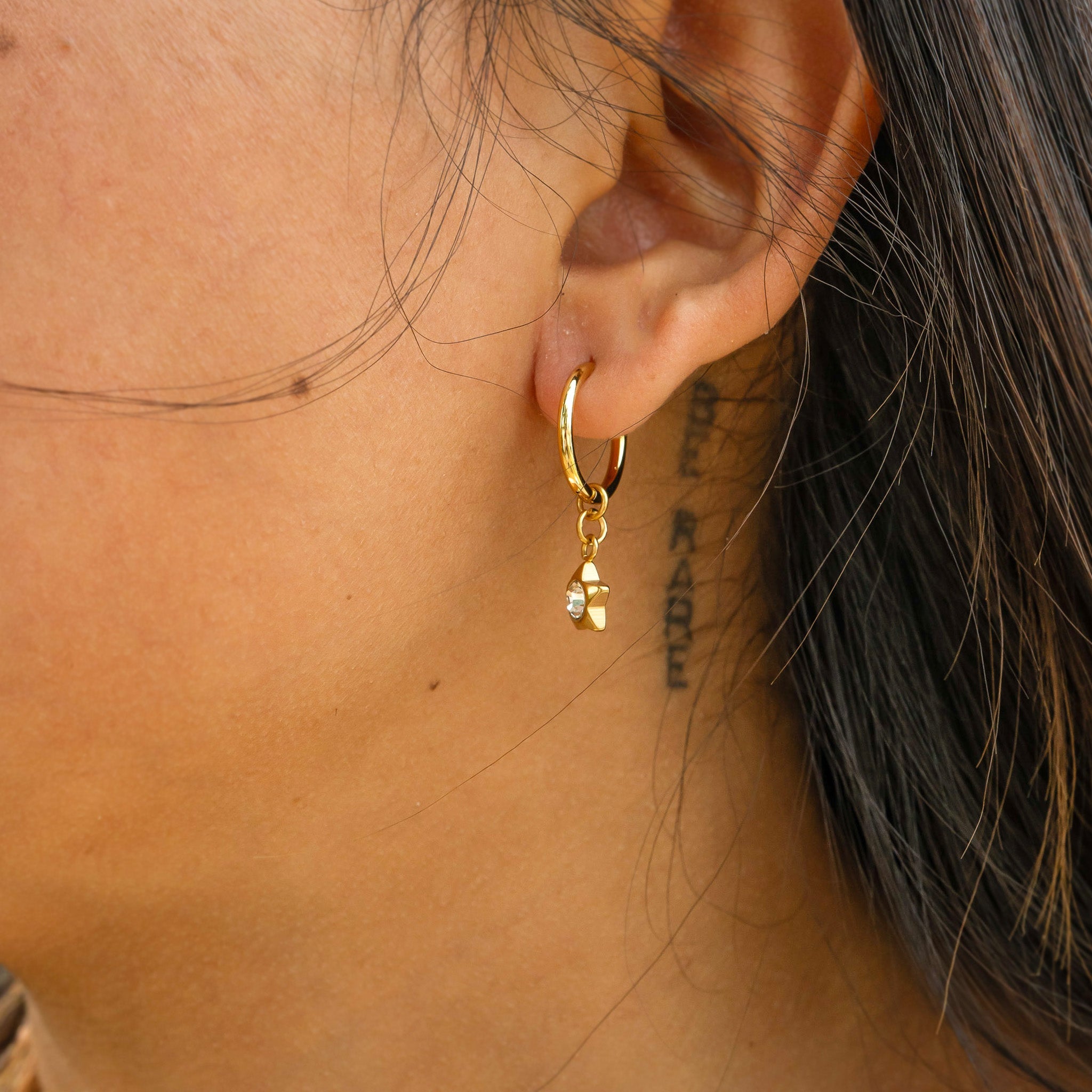 18K Gold PVD Stainless Steel CZ Star Pendant Huggie Earrings