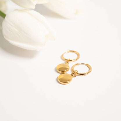 18K Gold PVD Stainless Steel Circle Coin Pendant Earrings