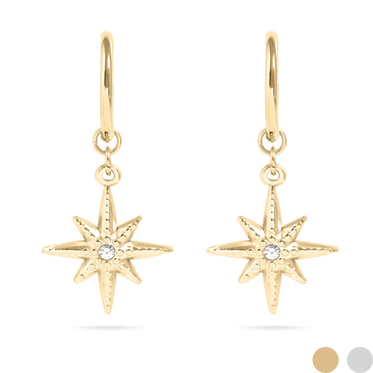18K Gold PVD Huggie with Compass Charm with CZ Stone Earrings