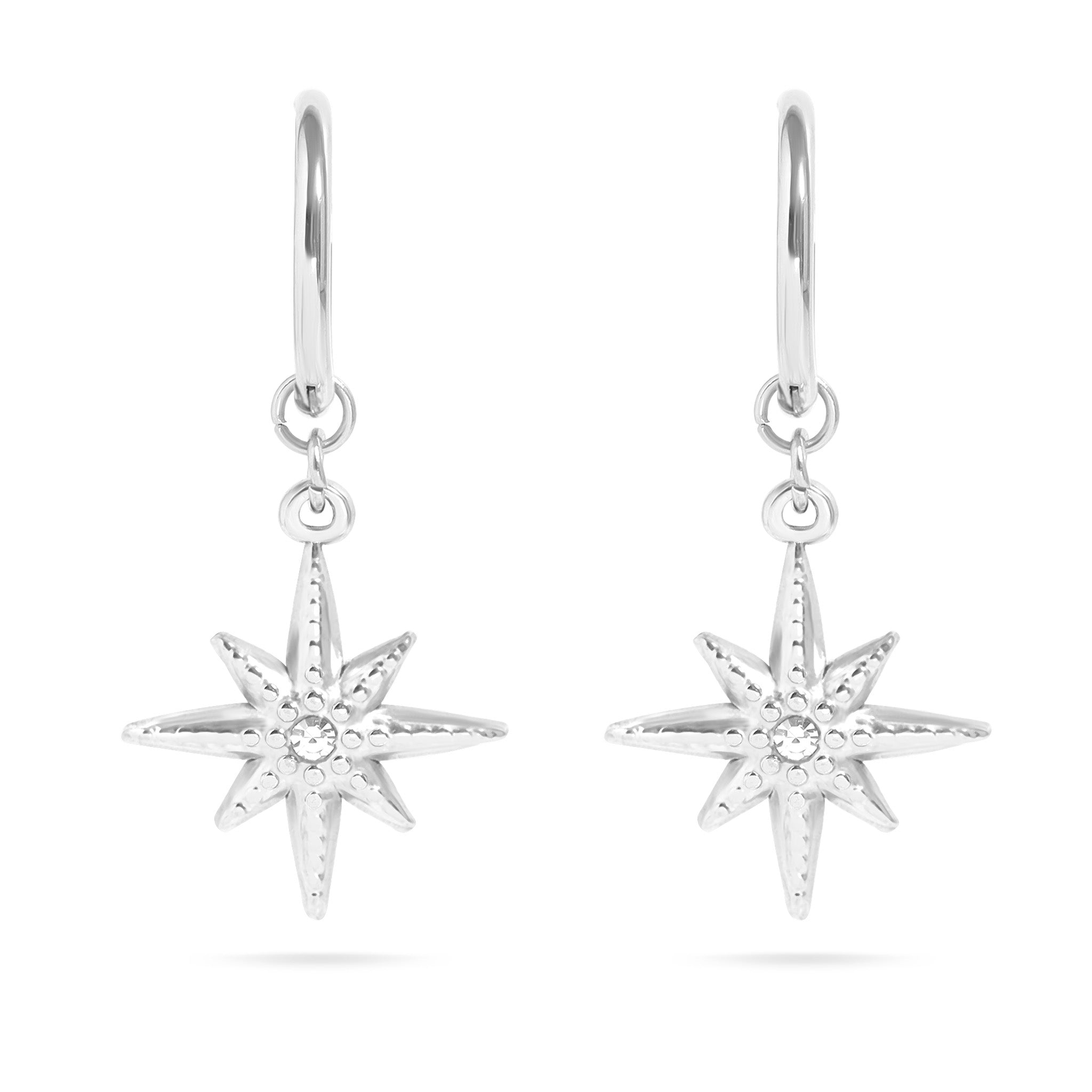 18K Gold PVD Huggie with Compass Charm with CZ Stone Earrings