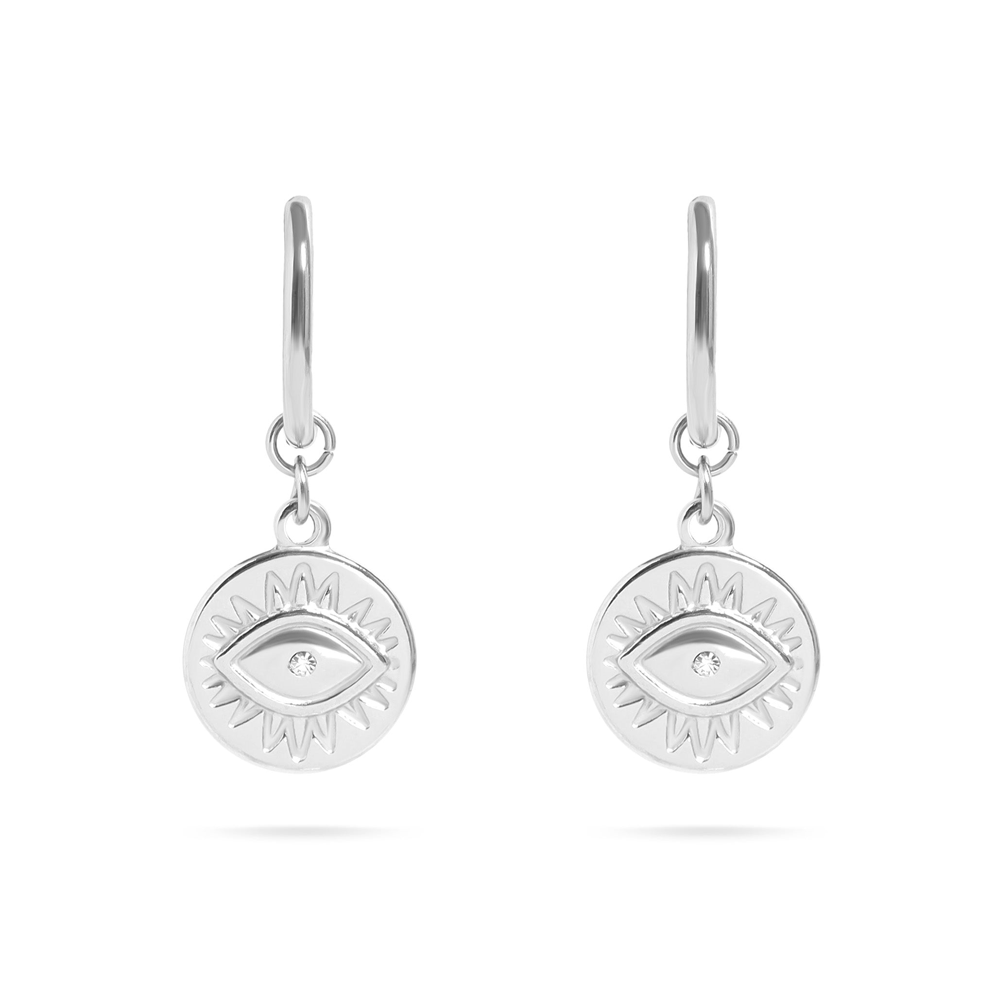 18K Gold PVD Stainless Steel Evil Eye Huggie Charm Earrings