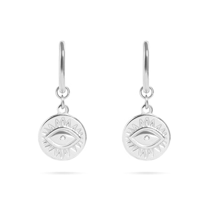 18K Gold PVD Stainless Steel Evil Eye Huggie Charm Earrings