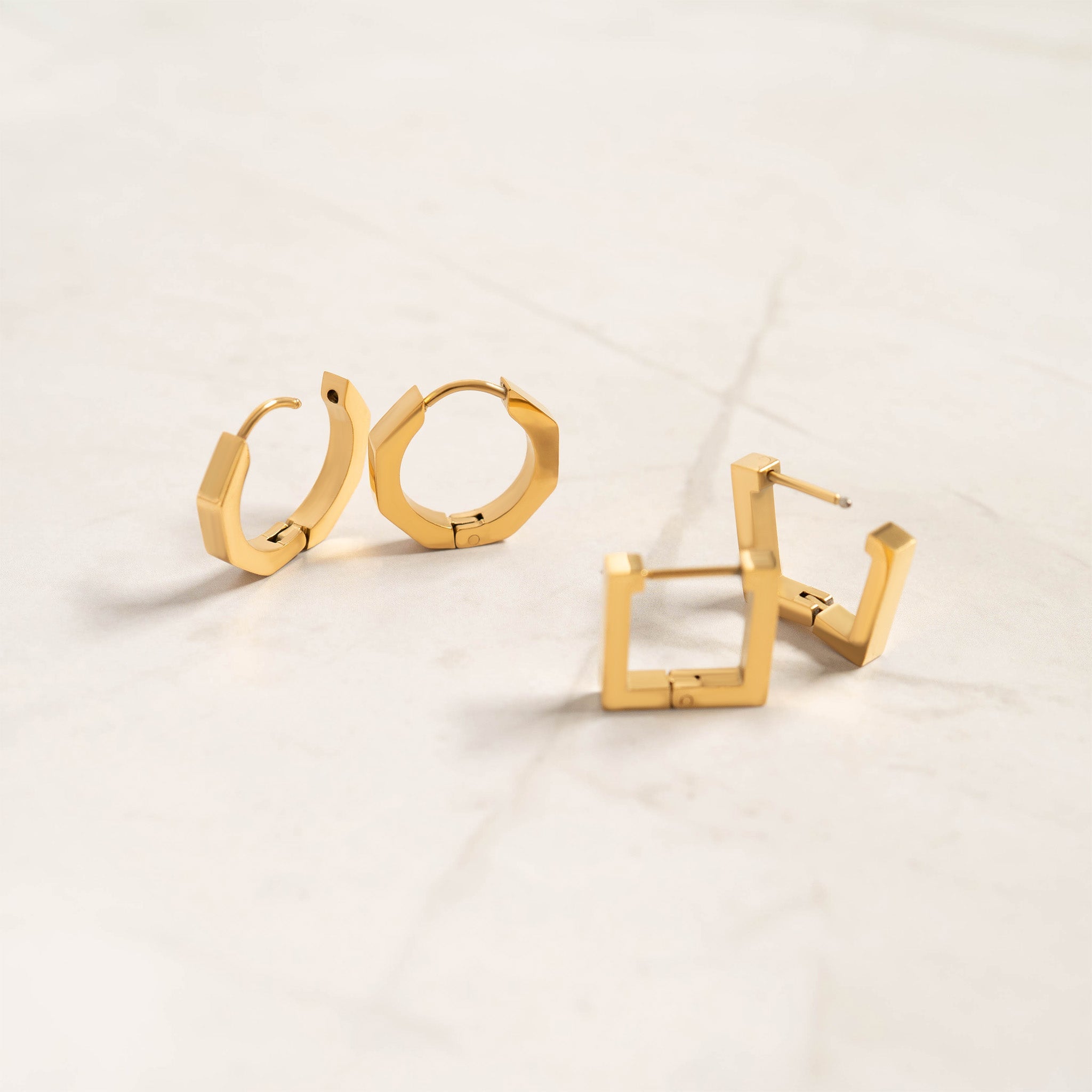 18K Gold PVD Stainless Steel Geometric Huggie Hoop Earrings