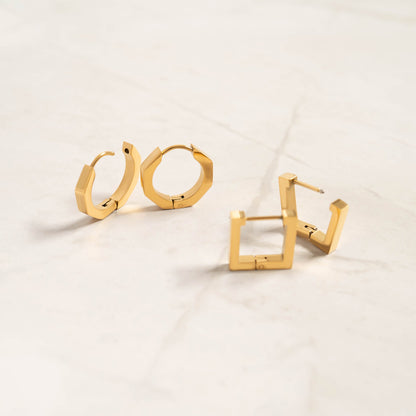18K Gold PVD Stainless Steel Square Huggie Earrings