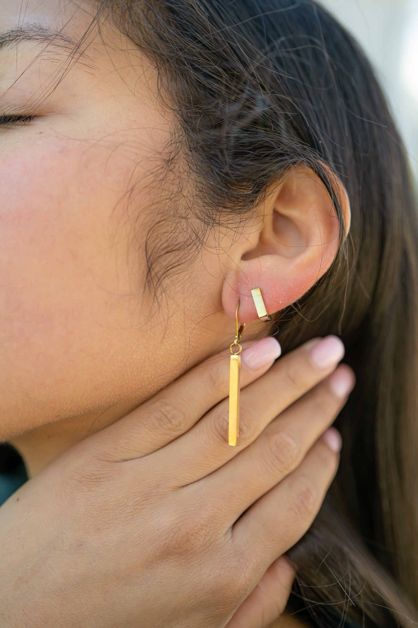 18K Gold PVD Stainless Steel Square Huggie Earrings