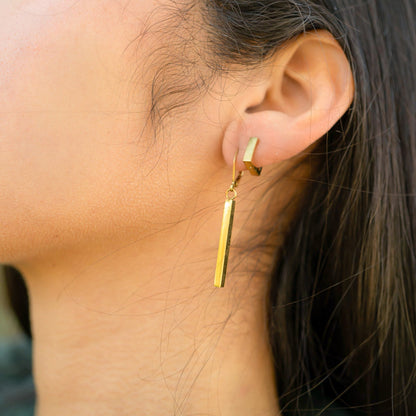 18K Gold PVD Stainless Steel Dangle Vertical Drop Bar Earrings